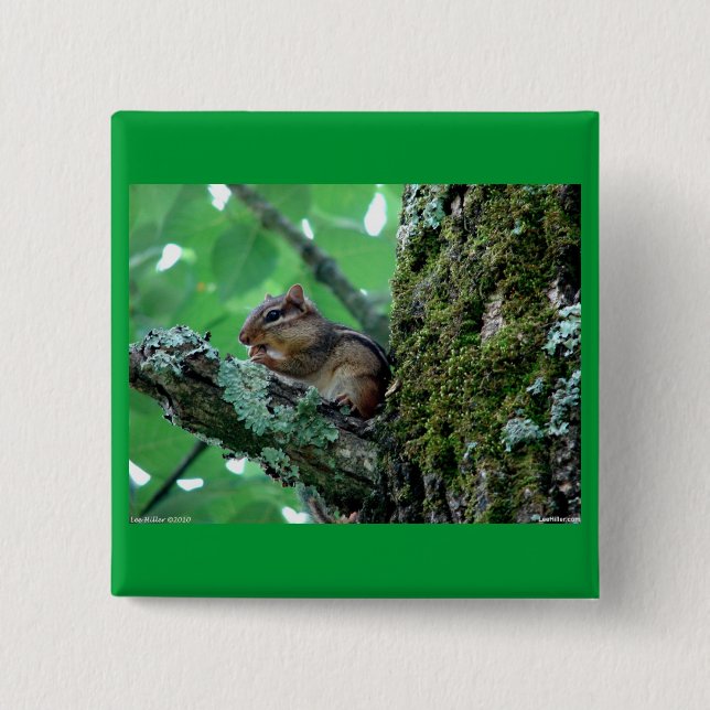Sweet Chipmunk in einem Baumkleid und Geschenke Button (Vorderseite)
