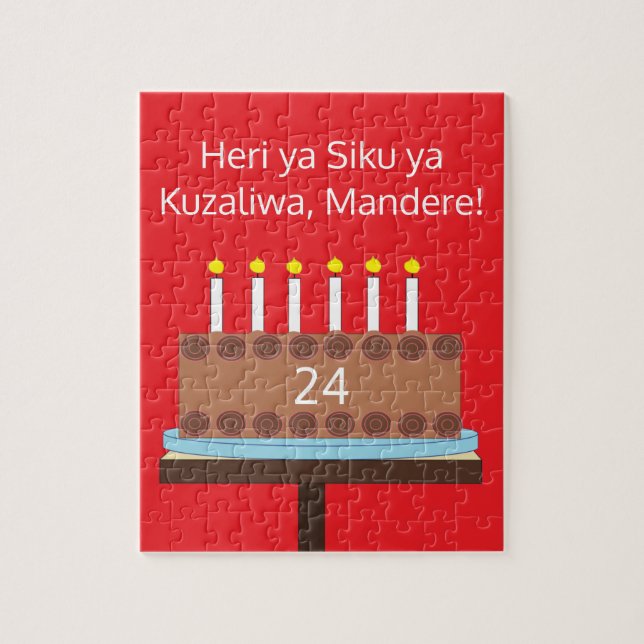 Sweet, Chocolate Birthday Cake - Swahili: Red Puzzle (Vertikal)