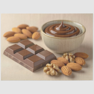 Sweet Chocolate, Chocolate Paste Bowl And Raw Nuts Seidenpapier