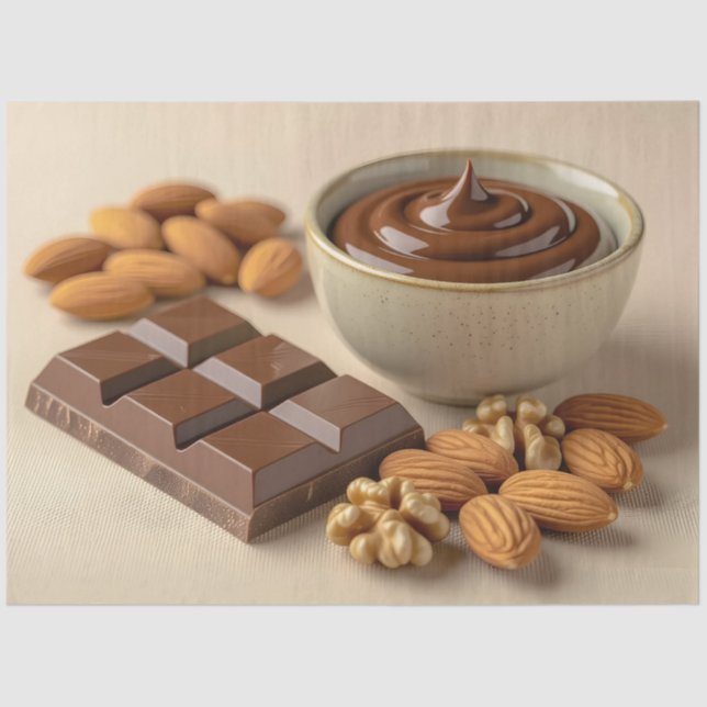 Sweet Chocolate, Chocolate Paste Bowl And Raw Nuts Seidenpapier (Vorderseite)