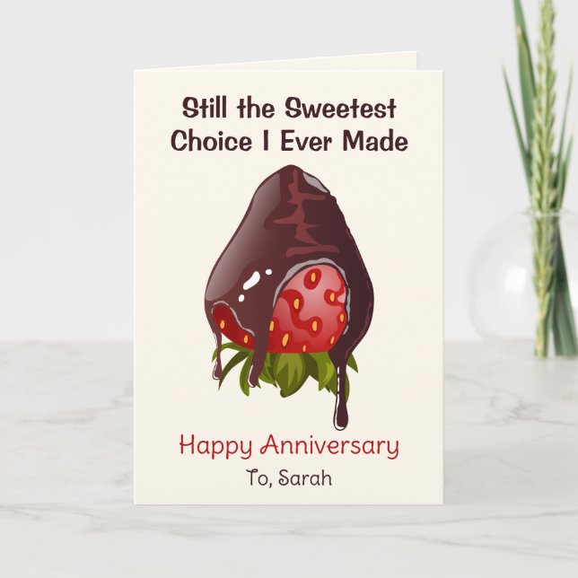 Sweet Chocolate Dip Strawberry Anniversary Photo Karte (Vorderseite)