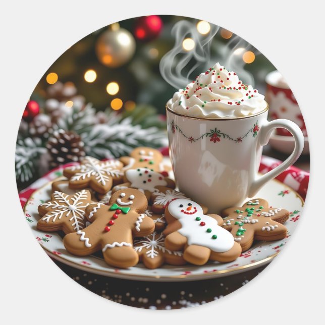 Sweet Christmas Cookies and Hot Cocoa Runder Aufkleber (Vorderseite)