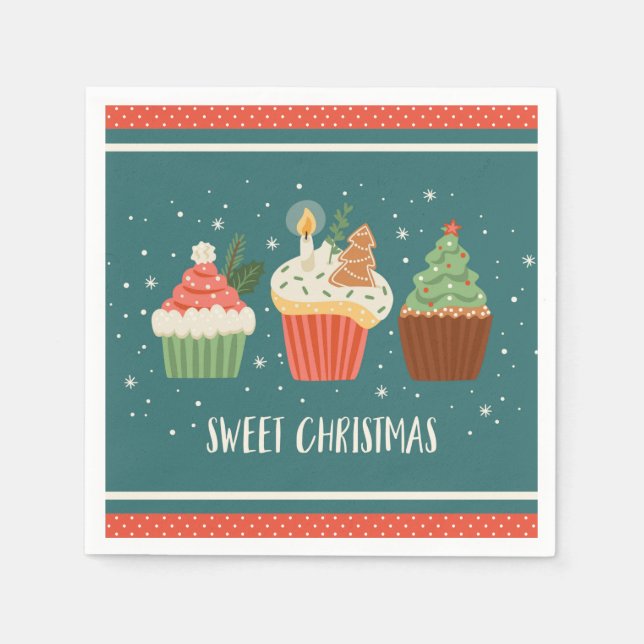Sweet Christmas Cupcakes Leckereien Festlich Serviette (Vorderseite)
