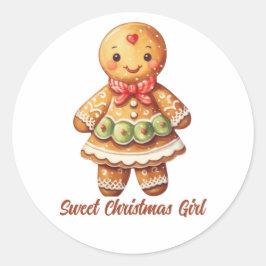 Sweet Christmas Girl Gingerbrot Cookie Runder Aufkleber