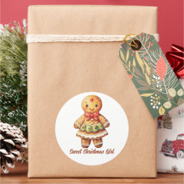 Sweet Christmas Girl Gingerbrot Cookie Runder Aufkleber