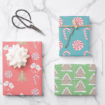 Sweet Christmas Pattern Candy Cane Holiday Geschenkpapier Set<br><div class="desc">Dieses festliche Weihnachtsgeschenk bietet ein Set von 3 verschiedenen Verpackungspapieren. 1. ein rosa Hintergrund mit den Mustern eines Weihnachtsbaumes, Bonbons, ein Paar Fäuste und heiße Schokolade. 2. hellblauer Hintergrund mit Bonbons-Mustern. 3. ein grüner Hintergrund mit Mustern von Lebkuchengebäck. Ändern Sie die Hintergrundfarben und personalisieren Sie sie für Ihre Bedürfnisse. In...</div>