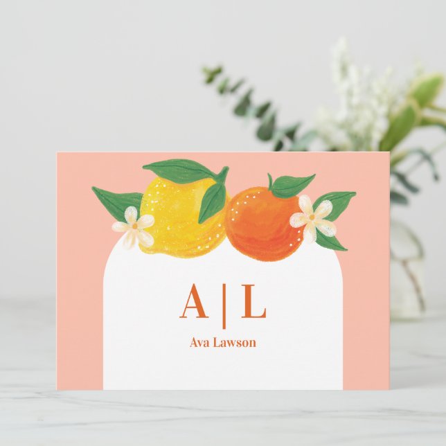 Sweet Citrus Flat Mit Monogramm Danke Karte (Stehend Vorderseite)