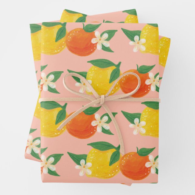 Sweet Citrus Wrapping Paper Flat Sheet Set 3 Geschenkpapier Set (Beispiel)