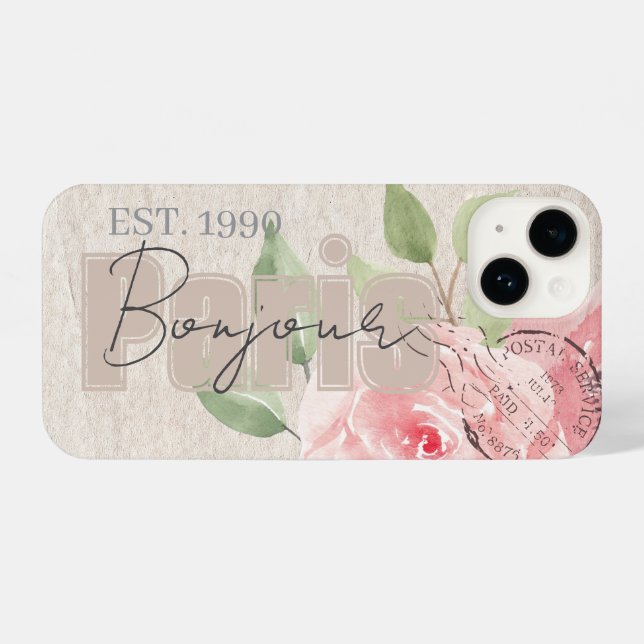 Sweet classy stylish Grunge botanical Bonjour iPhone Hülle (Rückseite (Horizontal))