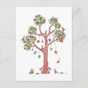 Sweet Colorful Heart Blätter und Birds Design Postkarte