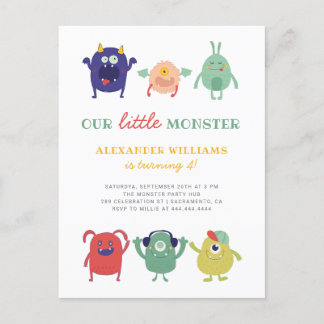 Sweet Colorful Kleines Monster Kind's Geburtstag Einladungspostkarte