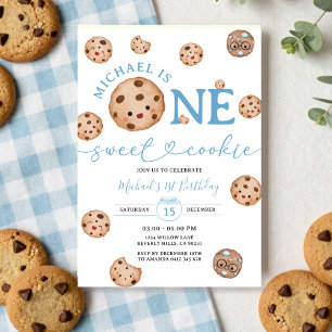 Sweet Cookie Boy First Birthday Blue Gingham Jar Einladung