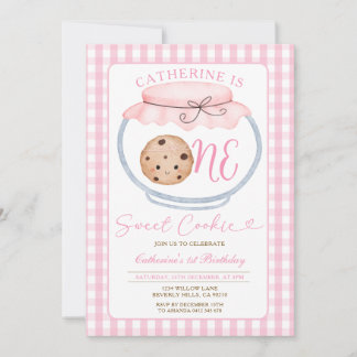 Sweet Cookie Girl First Birthday Pink Gingham Jar Einladung
