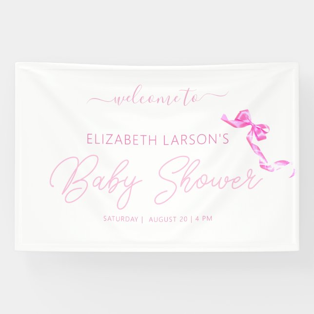 Sweet Coquette Pink Bow Krawatte Elegant Babydusch Banner (Horizontal)