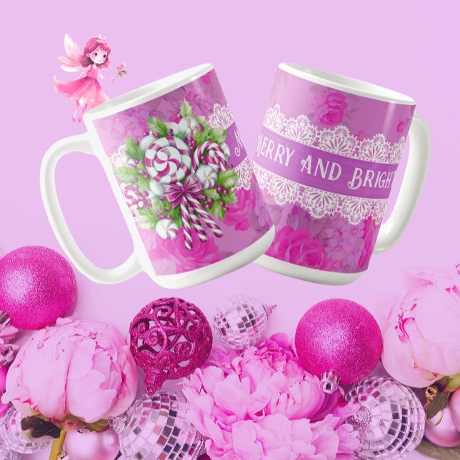 Sweet Cosy Hütte Pink und Lila Weihnachten Kaffeetasse (Sweet as sugar are these Candy Cane Christmas mugs!)