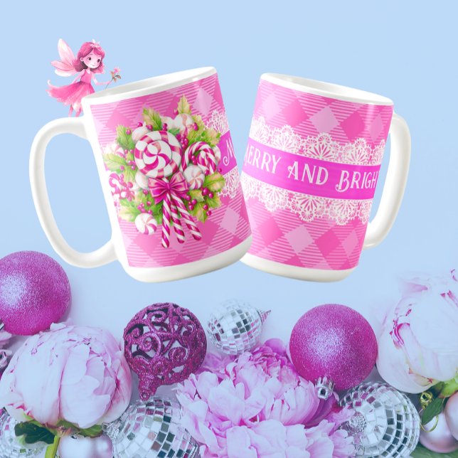 Sweet Cosy Hütte Pink und Lila Weihnachten Kaffeetasse (Pink checks, ribbon and lace, and candy canes. How sweet is that?)