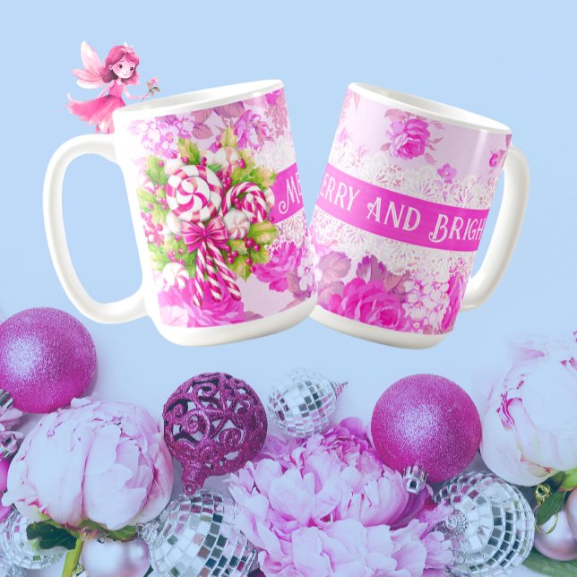 Sweet Cosy Hütte Pink und Lila Weihnachten Kaffeetasse (So sweet, feminine and lacy)