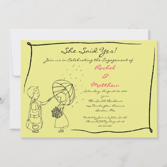 Sweet Couple in Rain Verlobung Einladung (Vorderseite)