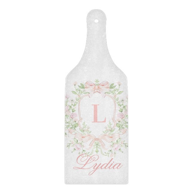 Sweet Crest mit rosa Schleifen | Monogramm  Schneidebrett (Vorderseite)
