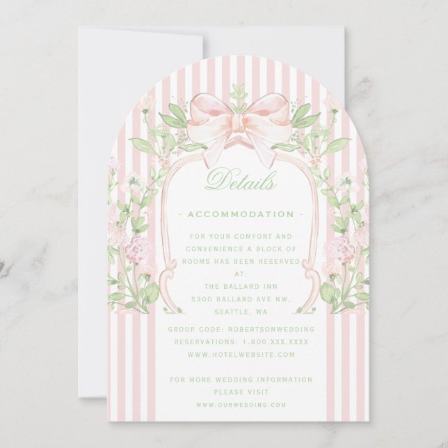Sweet Crest w/ Pink Wedding Details Enclosure Card Einladung (Vorderseite)