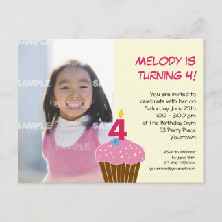 Sweet Cupcake 4. Geburtstag Party Einladung