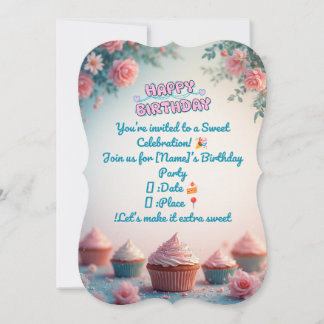Sweet Cupcake Birthday Invitation 🎂 Pastel Party Einladung
