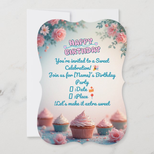  Sweet Cupcake Birthday Invitation 🎂 Pastel Party Einladung (Vorderseite)