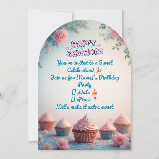 Sweet Cupcake Birthday Invitation 🎂 Pastel Party Einladung (Vorderseite)