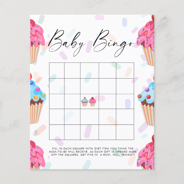 Sweet Cupcake Gender Reveal Baby Bingo Game (Vorderseite)