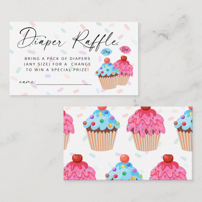 Sweet Cupcake Gender Reveal Diaper Raffle Ticket Begleitkarte (Vorne/Hinten)