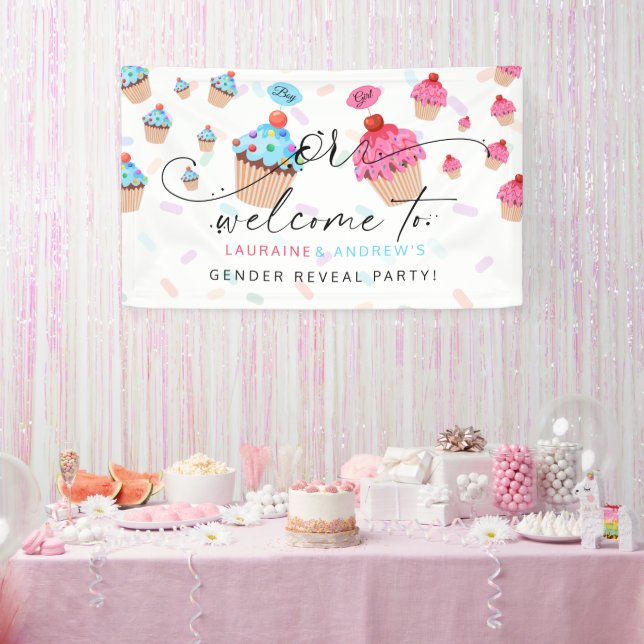 Sweet Cupcake Gender Reveal Party Willkommen Banner (Party)