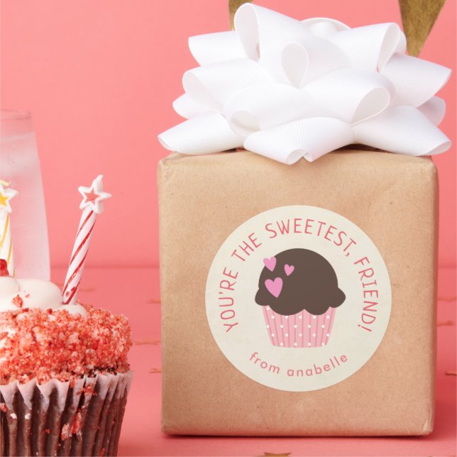 Sweet Cupcake Kinder Unterricht Valentinstag Party Runder Aufkleber (Party)