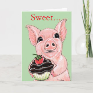 Sweet Cupcake Piggy Greeting Card Blank Inside Karte