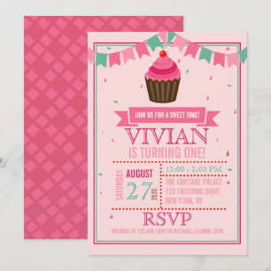 Sweet Cupcake Pink und Green/Erste Geburtstagspart Einladung