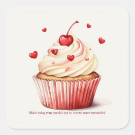 Sweet Cupcake Red Hearts Valentine's Day Card Quadratischer Aufkleber