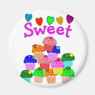 "Sweet" Cupcake Stack mit hellen Herzen Magnet