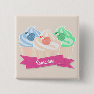 Sweet Cupcake Trio Personalisiert Pink Button
