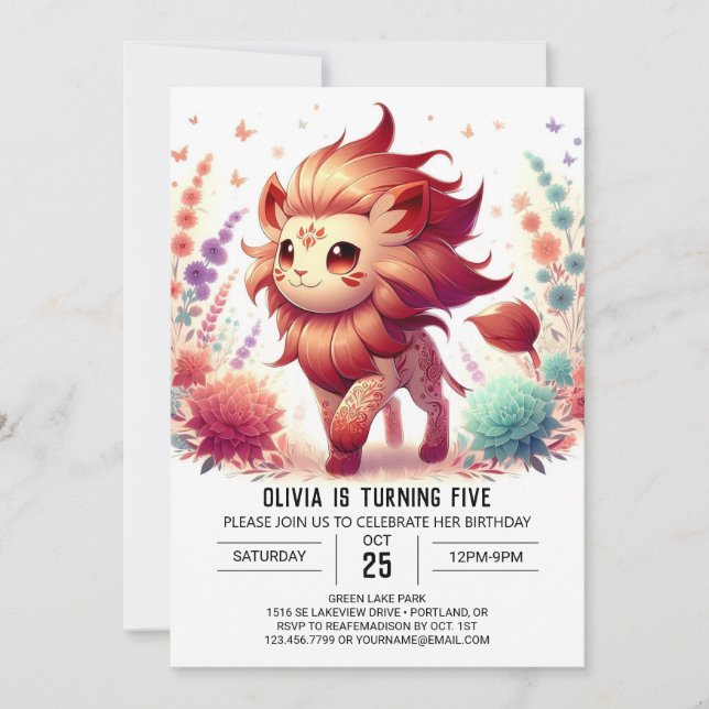 Sweet Custom Lion Digital Geburtstag Einladung (Vorderseite)