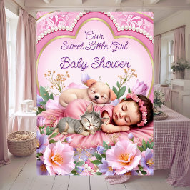 Sweet Cute Pink Girl Baby Shower Puppy Kitten Einladung