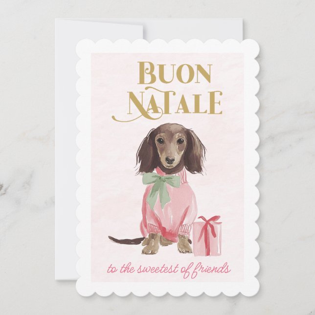 Sweet Dachshund Pink Buon Natale Feiertagskarte (Vorderseite)