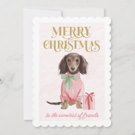 Sweet Dachshund Pink Christmas  Flat Holiday Card Feiertagskarte