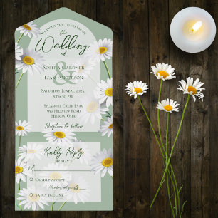 Sweet Daisies on Sage Green All In One Einladung
