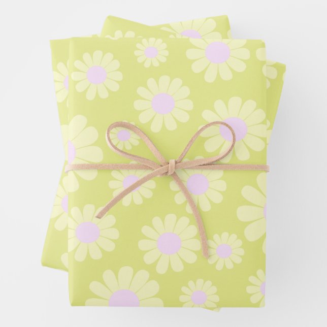 Sweet Daisy Baby Pastell Grün Gelb Rosa Geschenkpapier Set (Beispiel)