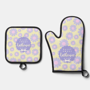 Sweet Daisy Baby Yellow Lila Pink Ofenhandschuh & Topflappen-Set