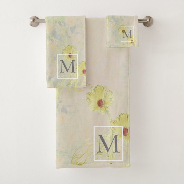 Sweet Daisy Monogram Taupe Badhandtuch Set (Insitu)
