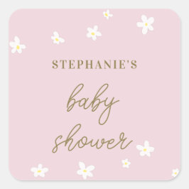 Sweet Daisy Pink Gold Calligraphy Baby Girl Dusche Quadratischer Aufkleber