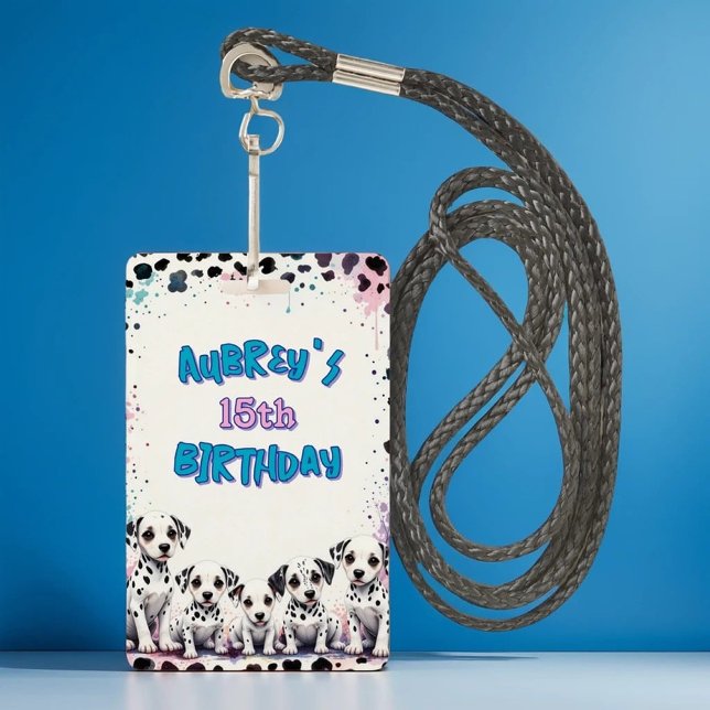 Sweet Dalmatian Watercolor Birthday Party Badge Ausweis (Von Creator hochgeladen)