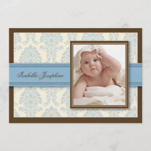 Sweet Damask Chocolate Birth Announcement (blau) Ankündigung