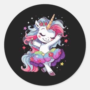 Sweet Dancing Ballerina Einhorn Ballet Einhorn Gir Runder Aufkleber