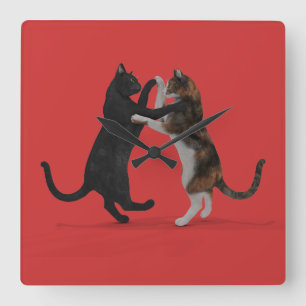 Sweet Dancing Cats Quadratische Wanduhr